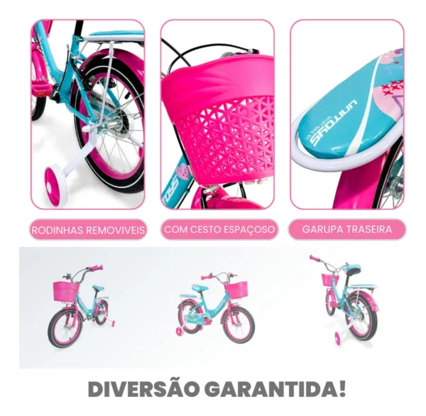 Bike Menina Aro 16 Rosa 5-8 Anos Com Cesta Cor Tiffany Love Unitoys