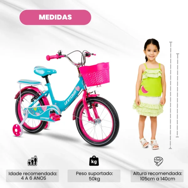 Bike Menina Aro 16 Rosa 5-8 Anos Com Cesta Cor Tiffany Love Unitoys