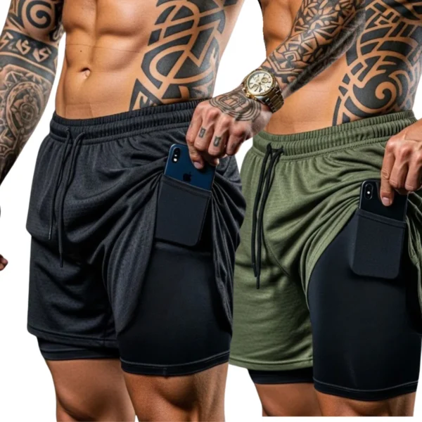 kit bermuda masculino Kit2 Bermuda 2 Em 1 Dry Fit Para Academia