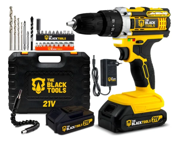 Parafusadeira Furadeira De Impacto The Black Tools Profissional TB-21PX 2 Baterias Com Maleta 60Hz Amarelo