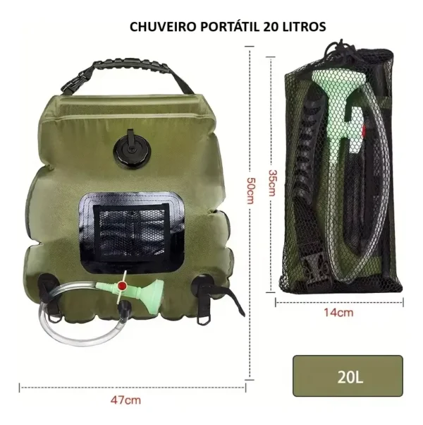🚿 Chuveiro Saco Bolsa 20 Litros com Aquecimento Solar: Conforto e Praticidade para o Seu Camping